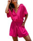 Women's Pink Collared Plunging Wide Leg Romper