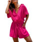 ფოტო #1 პროდუქტის Women's Pink Collared Plunging Wide Leg Romper