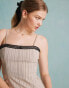 Фото #4 товара Miss Selfridge trim detail bodycon mini dress in beige pinstripe