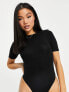 Фото #3 товара ASOS DESIGN Petite skinny fit t-shirt bodysuit in black