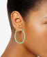 Gold-Tone Medium Pavé & Color Bead Curb Chain Hoop Earrings, 1.8"