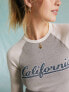 Фото #5 товара Miss Selfridge raglan california graphic long sleeve top in grey marl