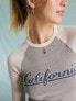 Miss Selfridge raglan california graphic long sleeve top in grey marl