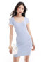 ASOS DESIGN knitted mini dress with scoop neck and tie details in baby blue