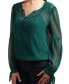 ფოტო #4 პროდუქტის Juniors' Lace-Inset Bishop-Sleeve Tie-Cuff Blouse