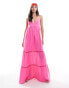 Фото #4 товара ONLY tiered maxi dress with contrast lace in pink