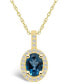 ფოტო #1 პროდუქტის London Blue Topaz (1-5/8 Ct. T.W.) and Diamond (1/4 Ct. T.W.) Halo Pendant Necklace in 14K Yellow Gold