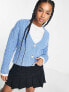 Pimkie cable knit crystal button cardigan in blue