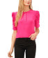 Фото #1 товара Women's Ruched Puff-Sleeve Henley Knit Top