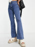 Topshop Petite high rise Jamie flare jeans in mid blue