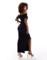 Фото #4 товара Kaiia slinky fold detail offer shoulder maxi dress in black