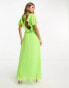 ASOS DESIGN frill detail wrap maxi dress in bright lime dobby