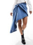 & Other Stories denim mini skirt with draped train in mid wash blue 32 - фото #3