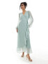 Vila Bridesmaid dobby wrap maxi dress with frill detail in sage green