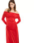 Фото #8 товара Monki long sleeve off the shoulder full length midi dress in red