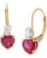 ფოტო #5 პროდუქტის Lab-Grown Pink Sapphire (2 ct. t.w.) & Cubic Zirconia Heart Drop Earrings in 14k Gold