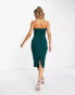 Lavish Alice cowl front bandeau midi pencil dress in emerald green