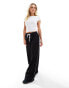 In The Style Petite side stripe drawcord tie waist straight leg trousers in black