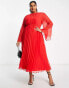 Фото #2 товара ASOS DESIGN Curve tie back fluted sleeve pleated midi dress in red