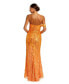 Women's One Shoulder Mesh Sequin Gown With Slit