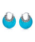 ფოტო #2 პროდუქტის Western Style Blue Synthetic Stabilized Turquoise Round Half Crescent Hoop Earrings For Women Oxidized Milgrain Sterling Silver