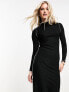 Фото #7 товара Vero Moda lettuce edge jersey maxi dress with long sleeves in black with contrast stitching