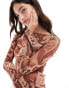 Фото #4 товара ASOS DESIGN floral leopard floaty long sleeve top in brown