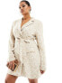 In The Style Plus jacquard belted mini blazer dress in cream