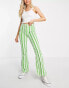 Фото #1 товара Topshop high waist stripe print flared trouser with front pockets in green