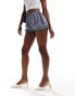 COLLUSION puffball micro shorts in blue check