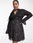 Фото #2 товара ASOS DESIGN Curve mini dress with button front detail in velvet devoree in black