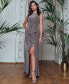 ფოტო #2 პროდუქტის Women's Sleeveless Cascade-Front Glitter Gown