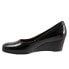 Фото #4 товара Trotters Winnie T1965-005 Womens Black Wide Leather Slip On Wedges Heels Shoes 9