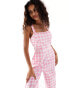 Monki sqaure neck jumpsuit with front ruching in pink gingham