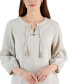 Фото #3 товара Women's Cotton Gauze Tasseled Lace-Up Top, Created for Macy's