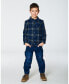 Big Boys Button Down Flannel Shirt With Pocket Plaid Navy And Gray