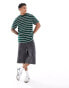 Фото #2 товара Brave Soul oversized high neck stripe t-shirt in dark green & white