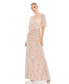 Women's Embellished Cap Sleeve Faux Wrap Trumpet Gown