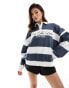 Kaiia oversized logo rugby top in navy and white stripe