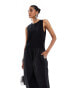 & Other Stories sleeveless contrast fabric midi dress with asymmetric hem in black