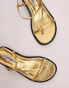 Topshop Inaya premium leather strappy kitten heel sandals in gold