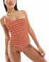 Фото #3 товара Free Society stripe crinkle one shoulder swimsuit in rust