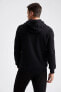 Erkek Black Red Regular Fit Kapüşonlu Fermuarlı Sweatshirt R8635AZ20WN