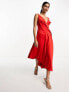 Фото #2 товара ASOS DESIGN satin cami drape midi dress with graduated hem in red