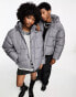 COLLUSION Unisex nylon puffer jacket with branding in charcoal