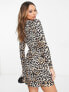 River Island animal jacquard wrap dress in brown