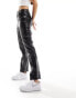 River Island shiny croc effect straight leg trouser in black