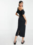 ASOS DESIGN pleated shoulder pencil dress in black