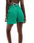 In The Style textured crinkle beach short co-ord in green