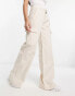 Фото #2 товара Urban Classics high waist wide leg twill cargo trousers in cream